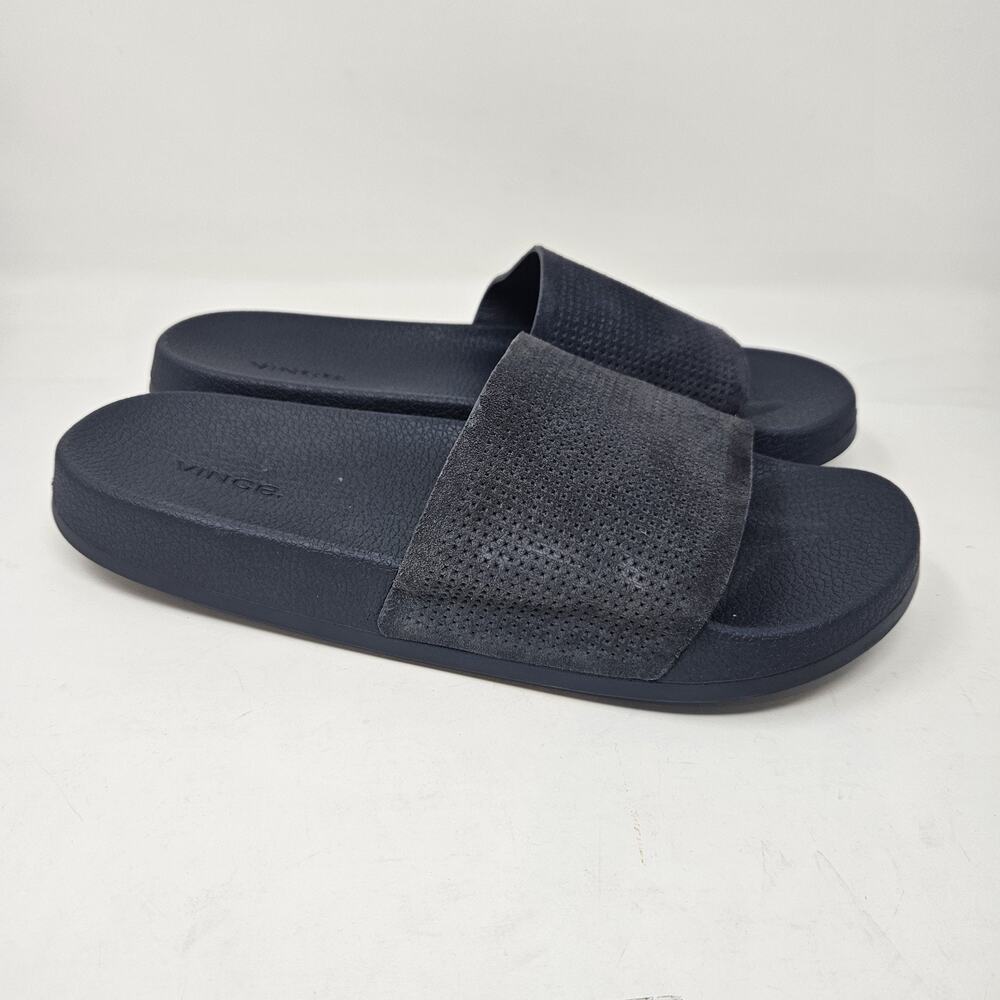Vince Men's Summer Shoes 11 Navy Blue Perforated Suede Slide Sandal